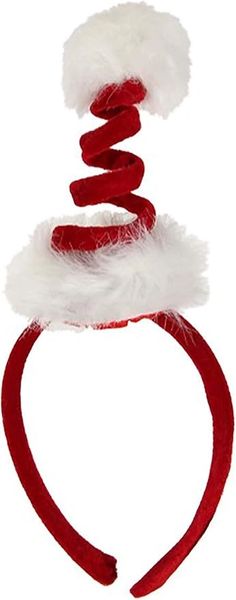 *Cocktail Springy Santa Headband - Velvet Fabric with Faux Fur and Red Spring Pom, Costume Accessory