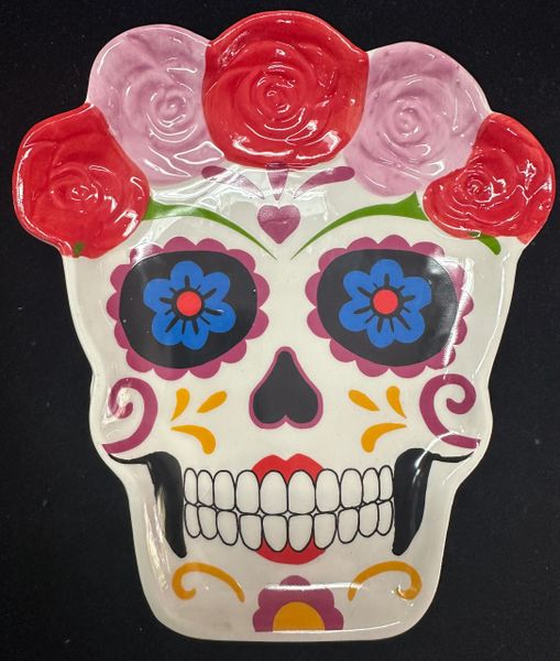 Day of the Dead Ceramic Skull Decorative Female Plaque, 7in - Halloween Novelty Gifts