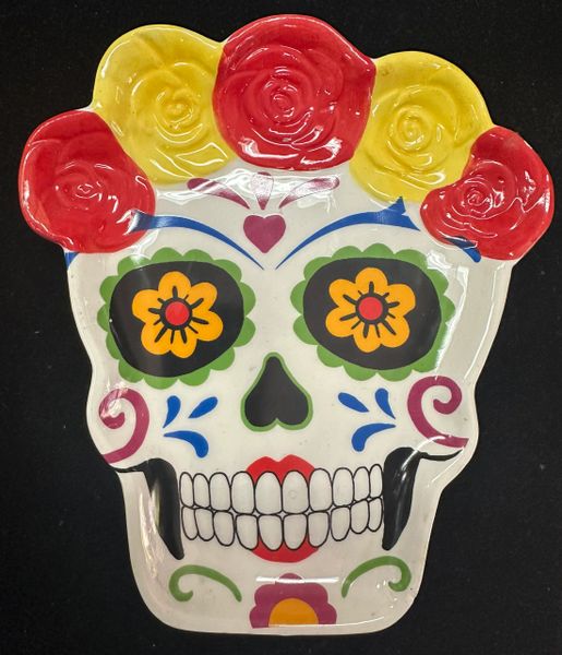 Day of the Dead Ceramic Skull Decorative Female Plaque, 7in - Halloween Novelty Gifts