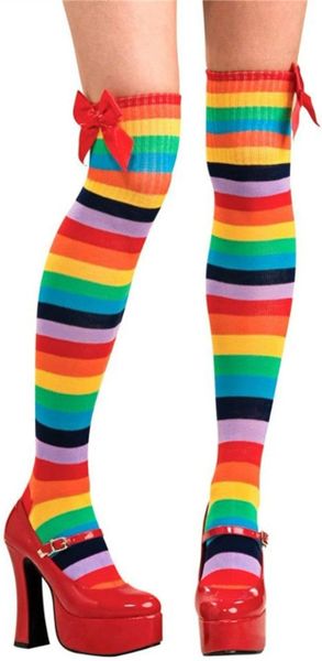 *Wacky Rainbow Striped Thigh-High Socks Clown Costume Accessory, Women's - Halloween