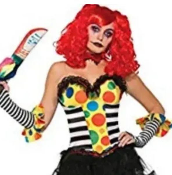 *Deluxe Colorful Evil Clown Corset Twisted Circus Costume Accessory, Women's - Halloween