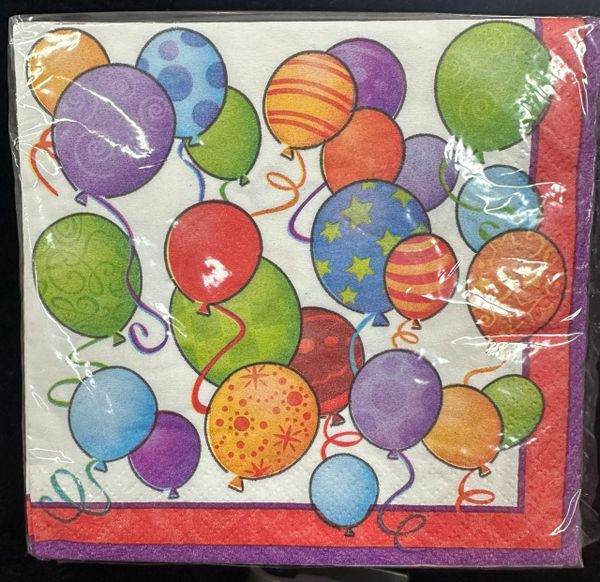 *Colorful Birthday Balloons Beverage/Cocktail Napkins, 16ct - Red Edge