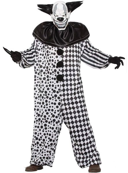 *Black & White Scary Clown Evil Al Costume with Mask, Men's - After Halloween Sale
