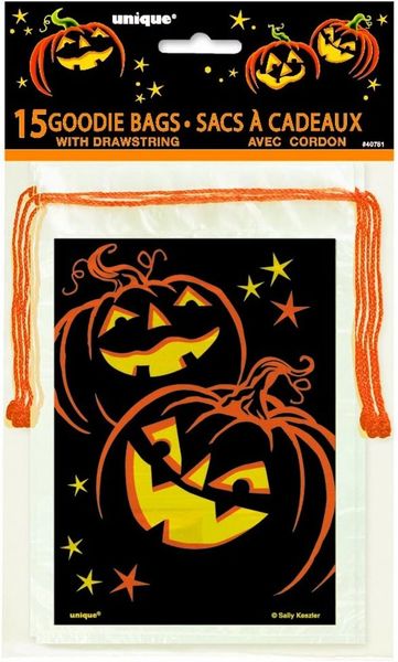 *Halloween Deluxe Trick or Treat Pumpkin Drawstring Goody Bags, 15 Bags