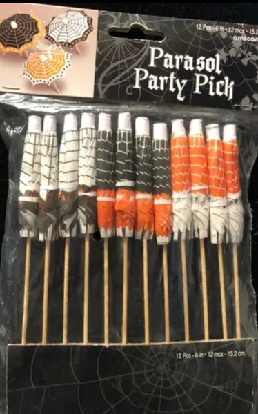 *Halloween Party Pick Parasol Umbrella Toothpicks, 12pcs - 6in - Food & Appetizers Decorations - Cocktail Garnishes