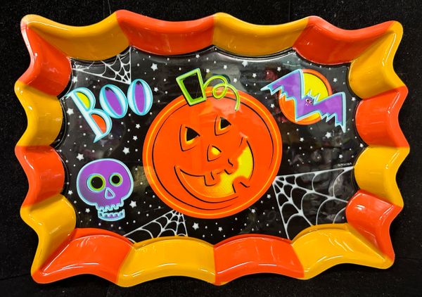 *Colorful Festive Halloween Fun BOO Party Snack Tray, Orange - 14x10in