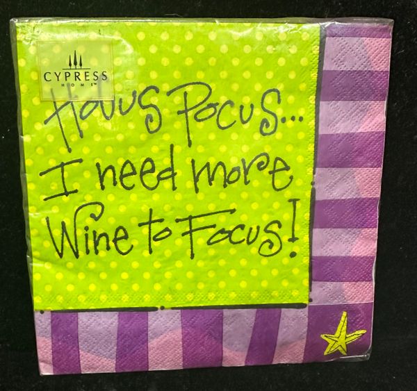 Halloween Party Luncheon Purple, Green Napkins, Hocus Pocus, I need more wine to focus! - 20ct