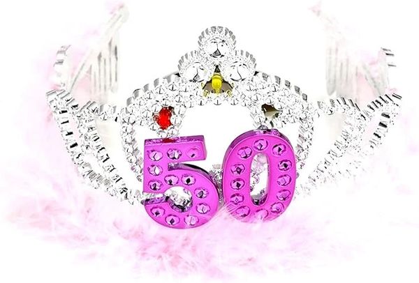 Flashing Light Up 50th Birthday Tiara with Marabou Feathers - Novelty Gifts