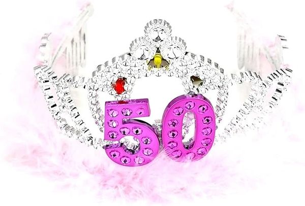 Flashing Light Up 50th Birthday Tiara with Marabou Feathers - Novelty Gifts