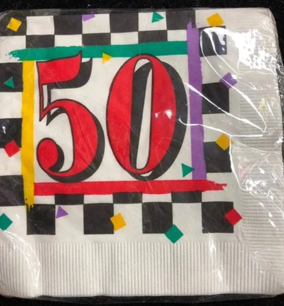 *Vintage 50th Birthday 80s Checkered Party Beverage/Cocktail Napkins, 16ct - Party Checks