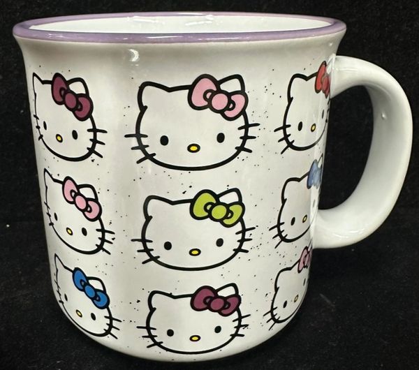 Big Hello Kitty White Coffee Mug, Bows - Lavender Edge - 16oz - Sanrio