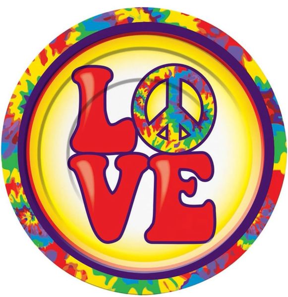 *Hippie Tie Dye Party Cake Plates, 8ct -7in -Peace Sign