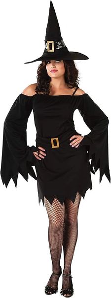 *Plus Size Sexy Wicked Witch Costume Dress, Women's Off Shoulder, Black Queen Size - After Halloween Sale