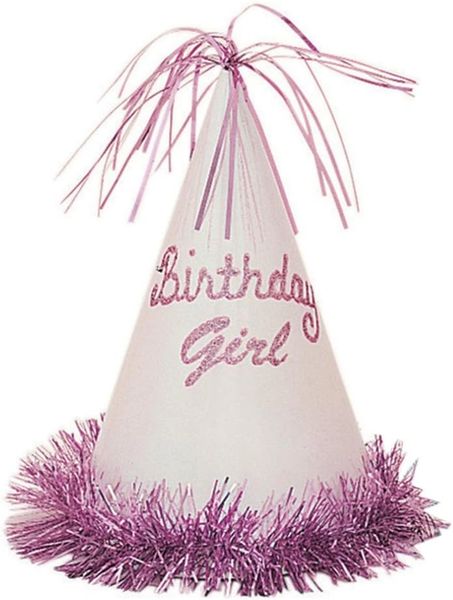 *Birthday Girl Pink Glitter Fringe Hat, 10in