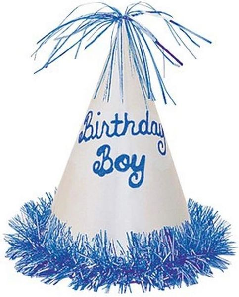 *Birthday Boy Blue Glitter Fringe Hat, 10in