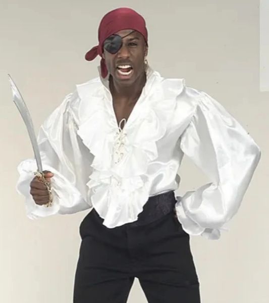 *Deluxe White Satin Puffy Pirate Shirt Costume Accessory, Men's Medium - Halloween- Seinfeld