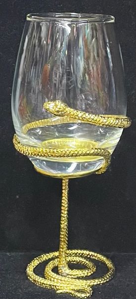 Gold Stemmed Snake Wine Glass, 8in - Cleopatra Accessory - Spooky Reptile Glass - Halloween Novelty Gifts