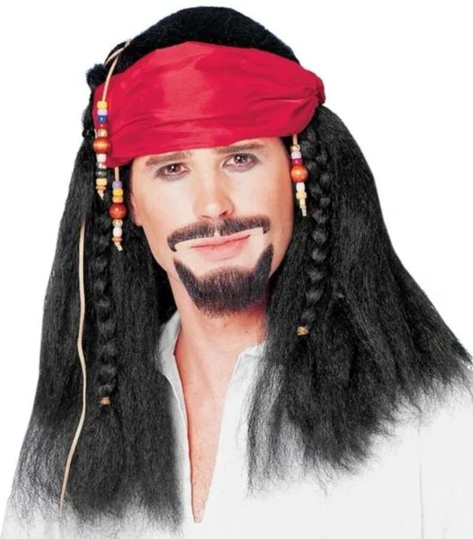 *Buccaneer Pirate Wig with Braids Costume Accessory, Bandana - Halloween - Pirates of the Caribbean Jack Sparrow - Caribbean