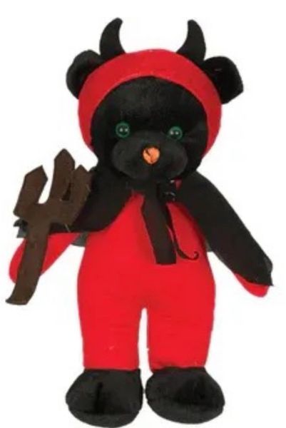 Black Devil Teddy Bear Plush with Pitchfork, 15in - After Halloween Sale - Novelty Gifts