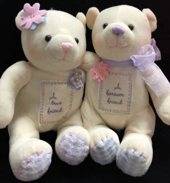 *Best Friends Teddy Bears, Ivory Plush, Holding Each Other, 8in Each