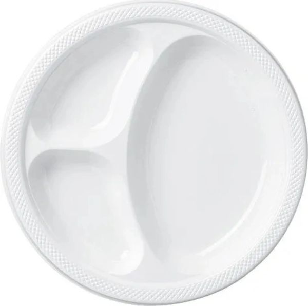 *White Divided Dinner Plates 20ct, 10.5in. Heavy Duty Section - Sale