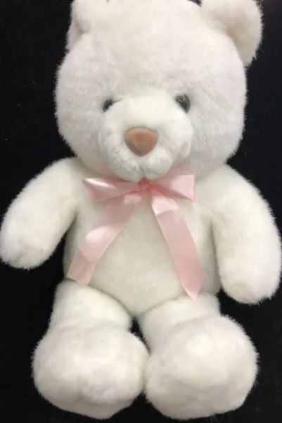 White Plush Teddy Bear with Pink Ribbon, 18in - Baby - Mom Gifts