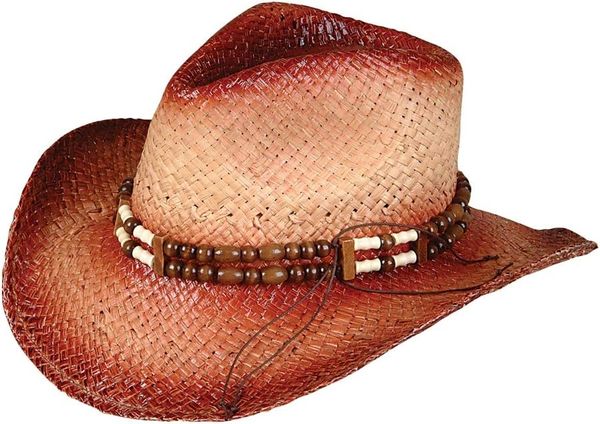 *Rolled Up Cowboy Costume Hat with Beads, Natural, 22in - After Halloween Sale