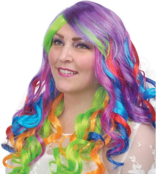 Magical Rainbow Long Curly Hair Costume Wig, Women's - Halloween