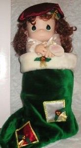 *Rare Vintage Precious Moments Holly Christmas Stocking & Doll, Green, 16in - 1999