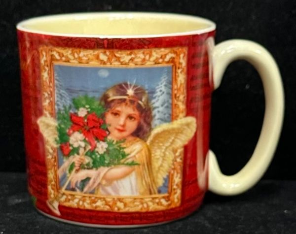 Merry Christmas Angel Red Ceramic Coffee Mug with Poinsettia - by Burton & Burton