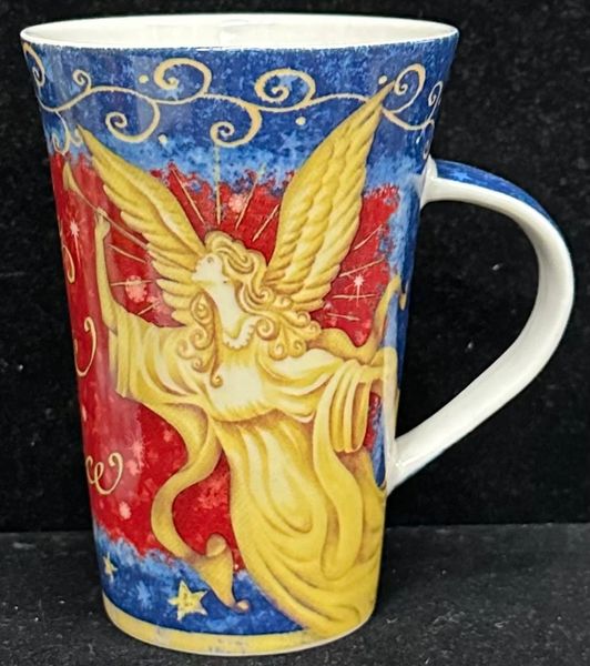 *Joy Love Peace, Gold Angel Coffee Mug - by Kathleen Denis Designs - Holiday Novelty Gifts