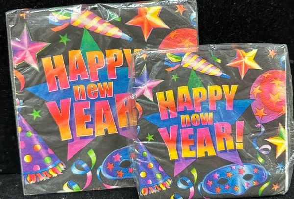 *Happy New Year! Black Party Napkins, 16ct - NYE - New Year's Eve