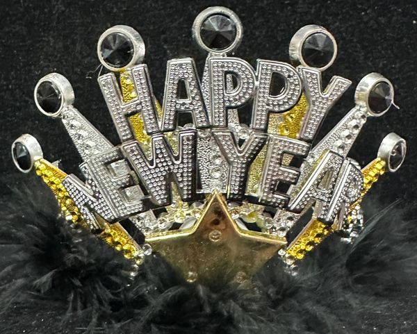 *Flashing Lite Up Happy New Year Party Tiara with Feathers - NYE