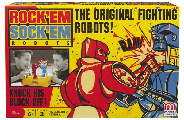 *Rock 'Em Sock 'Em Robots Fighting Robots with Red Rocker & Blue Bomber, Knock His Block Off - Kids Mattel Games