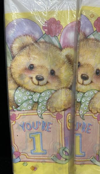 *1st Birthday Teddy Bear Yellow Table Cover, 54x96in - You're 1 Have Fun - First Birthday