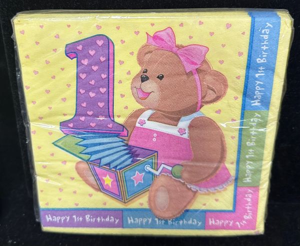 *Baby Girls 1st Birthday, Teddy Bear Party Luncheon Napkins, 16ct - First Birthday