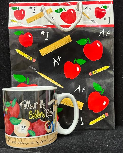 *Follow the Golden Rule Teacher Ceramic Coffee Mug with Apples, Comes with Gift Bag - Thank You -Appreciation Gifts