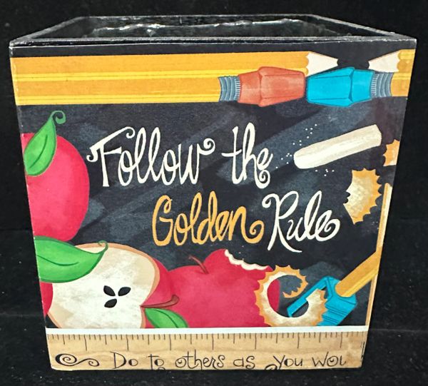 Follow the Golden Rule Planter - Pencil Holder, Thank You Teacher - Appreciation Gifts - 5x5x5in