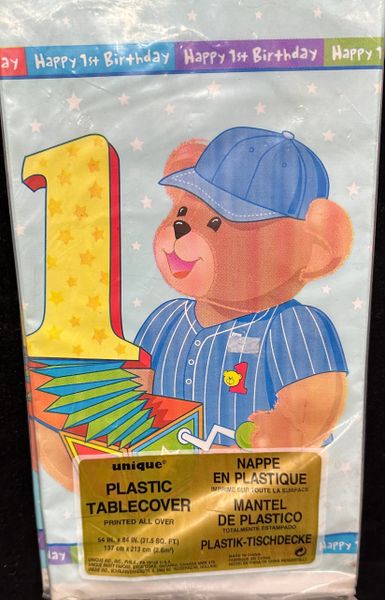 *Baby Boys 1st Birthday, Blue Teddy Bear Party Table Cover, 54x96in - First Birthday