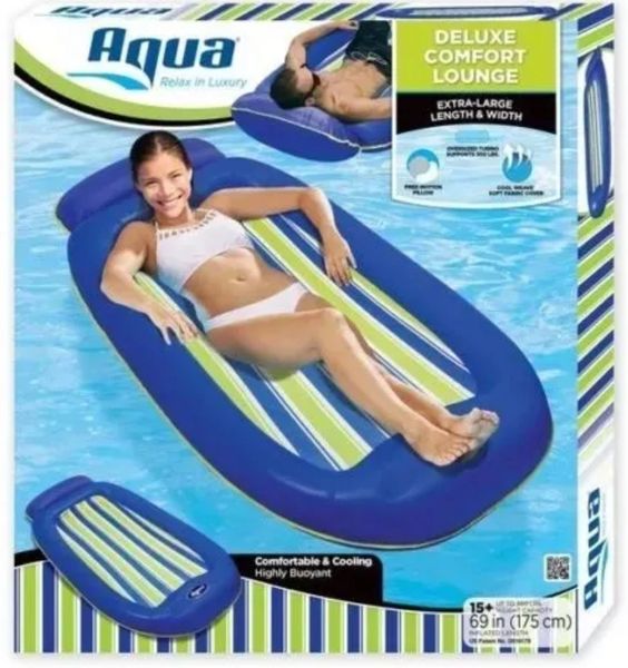 *2 AQUA Deluxe Comfort Pool Float Lounges for Adults with Head & Footrests, Blue - Inflatable SALE