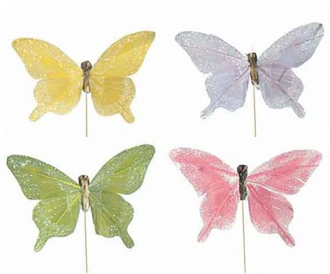 SALE - Artificial Assorted Color Wired Feather Butterfly Floral Pick Decoration 12pcs