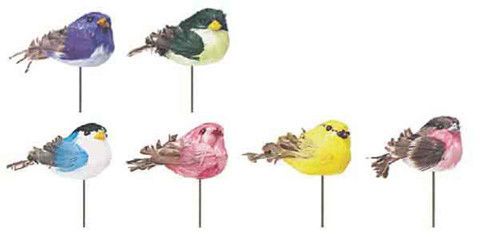 *Artificial Feathered Birds Floral Decoration on Wire - 12pcs