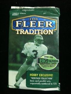 Rare - BOGO SALE - 1998 Fleer Tradition Hobby Football Trading Cards Pack, 10 cards