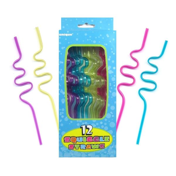 Vibrant Assorted Small Plastic Squiggle Straws (7.5) 12 Count - Fun  Colors, Reusable & Durable - Perfect For Kids Parties & Everyday Use