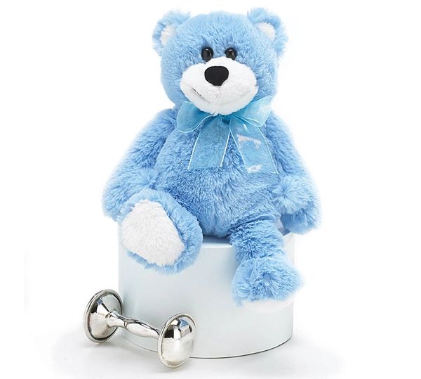 *Blue Teddy Bear Plush, 10in - Welcome Baby Boy Gifts