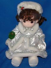 *Rare Precious Moments Jenna Ice Skater Doll, Brown Curly Hair, Silver, White Fur Trim, 16in, 2002 - #1148