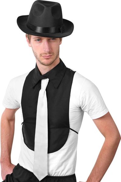Black Mock Shirt with White Tie - Roaring 20s - Gangster - Mobster - Purim - Halloween Sale - under $20