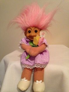 *Rare Soft Troll I Love Mom Troll Doll with Flowers, 7in - by Russ Berrie - Mom Gifts - Mother's Day