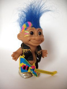 *Rare Punk Rocker Troll Doll with Guitar, 6in - by Russ Berrie