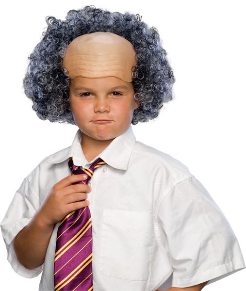 Kids Bald Man Wig - Curly Gray Wig - Purim - Halloween Sale - under $20